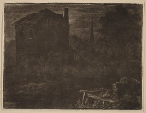 Nächtliche Landschaft mit Haus und Kirchturm von Allart van Everdingen