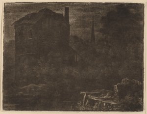 Nächtliche Landschaft mit Haus und Kirchturm von Allart van Everdingen