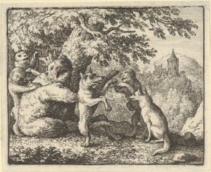 Auf Befehl des Löwen wird ein Stück Haut vom Bären genommen, ein Stück der Vorderpfoten..., 1650-75 von Allart van Everdingen