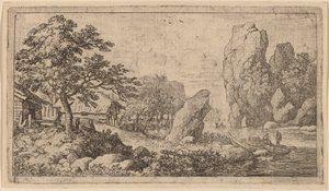 Spitzer Fels am Ufer eines Flusses, wahrscheinlich ca. 1645-1656 von Allart van Everdingen