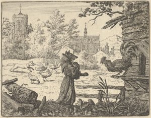 Renard, als Mönch verkleidet, gewinnt das Vertrauen des Hahns, 1650-75