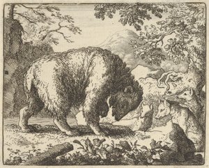 Renard verspricht dem Bären, ihn zu einem Ort zu bringen, wo er Honig findet, 1650-75
