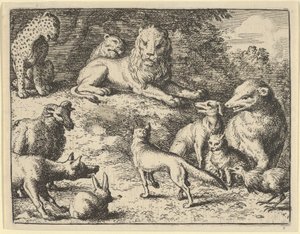 Renard wird von den Tieren vor dem Löwen angeklagt, 1650-75 von Allart van Everdingen