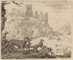 Reineke Fuchs verlässt mit dem Dachs, wahrscheinlich ca. 1645-1656 von Allart van Everdingen