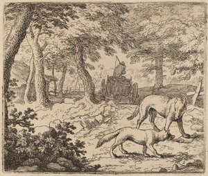 Reineke Fuchs und der Wolf vor dem Fischwagen, wahrscheinlich ca. 1645-1656 von Allart van Everdingen