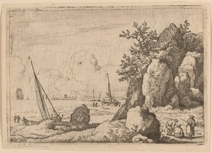 Meereslandschaft mit drei Figuren rechts von Allart van Everdingen