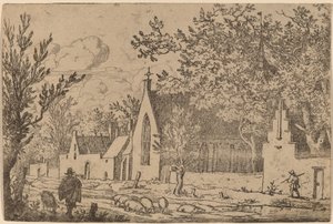 Schweinehirt in der Nähe einer Kapelle, wahrscheinlich ca. 1645-1656 von Allart van Everdingen