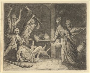 Die Katze, die in einer Schlinge gefangen ist, wird von den Leuten aus dem Haus misshandelt, 1650-75 von Allart van Everdingen