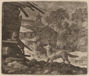 Die Katze betritt die Scheune, während Reineke zusieht, wahrscheinlich ca. 1645-1656 von Allart van Everdingen