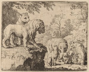 Der Löwe begnadigt Reynard vor den anderen Tieren, wahrscheinlich um 1645-1656
