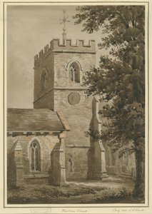 Harborne Kirche: Rote Sepia-Zeichnung, 2. Juli 1842 von Allen Edward Everitt