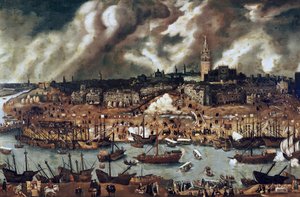 Eine Expedition, die 1498 von Sevilla nach Amerika aufbricht