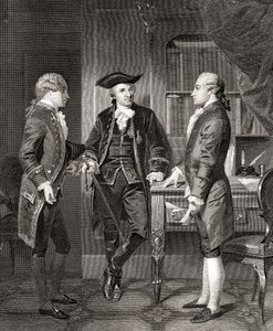 Johann Henry Jules Alexandre von Robaii, Baron de Kalb stellt Lafayette Silas Deane vor, aus Life and Times of Washington, Band 1, veröffentlicht 1857 von Alonzo (after) Chappel