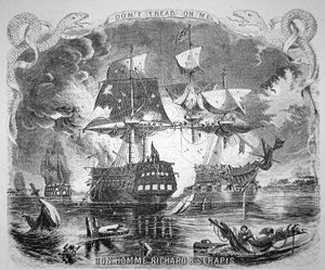 John Paul Jones, Kommandant der Bonhomme Richard, besiegt HMS Serapis am 23. September 1779