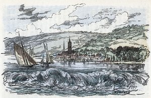 Ansicht des Mascaret der Seine in Caudebec-en-Caux in der Seine-Maritime, Normandie. Gravur aus „Natur und Mensch“ von Rengade 1881. Private Sammlung von Alphonse Demarle