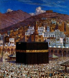 Illustration, die muslimische Pilger an der Kaaba in Mekka darstellt. von Nasreddine Dinet (Alphonse-Étienne Dinet). 1861 – 1929