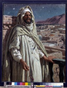 Der Muezzin, ein Mitglied der Moschee, der zum Gebet ruft