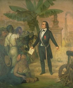Joseph Napoleon Sebastien Sarda Garriga (1808-77) mit dem Emanzipationsdekret auf La Réunion von Alphonse Garreau