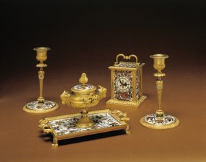 Napoleon III vierteiliges Schreibtischset, Marketerie von Duvinage und Harinckouk, ca. 1877