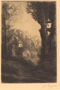 Bauernhof auf einem Hügel im Sonnenlicht von Alphonse Legros