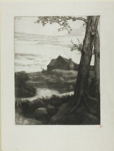 Bauernhof mit großem Baum von Alphonse Legros