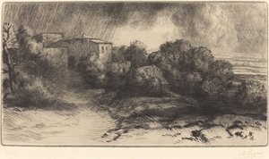La Ferme de Brieux, Gewittereffekt, Bauernhof in Brieux bei einem Sturm von Alphonse Legros