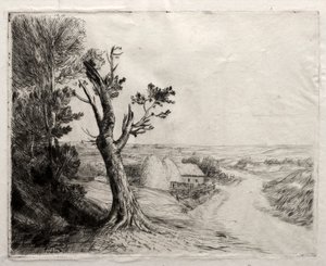 Landschaft mit Strohhaufen