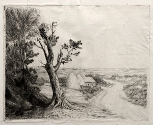 Landschaft mit Strohhaufen
