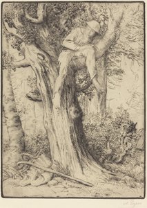 Landschaft mit einem Jungen im Baum (Detail) von Alphonse Legros