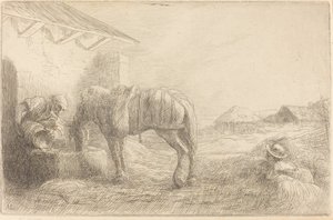 Mann tränkt ein Pferd von Alphonse Legros