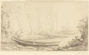 Mann mit einem Kahn, Figur nach rechts von Alphonse Legros