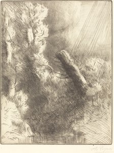 Erinnerungen an Fontainebleau im Regen Souvenir de Fontainebleau Effet de pluie von Alphonse Legros