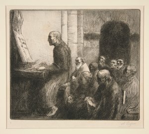 Mönch spielt Orgel in der Kirche von Alphonse Legros