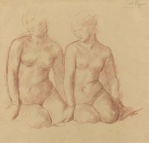 Studie von zwei nebeneinander sitzenden Figuren von Alphonse Legros