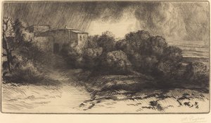 Ansicht eines Bauernhofs bei einem Sturm von Alphonse Legros