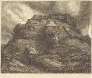 Dorf Saint-Pierre während eines Sturms von Alphonse Legros