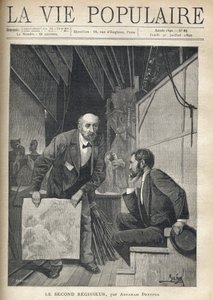 Hinter der Bühne eines Theaters, überfüllt mit Requisiten und Kulissen, kommen die Schauspieler von der Bühne, ein Mann mittleren Alters spricht einen jungen Mann an, der nachdenklich sitzt und ein Blatt Papier schwenkt, um das Geräusch des Sturms zu erzeu