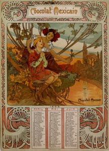 Schokoladen-Masson-Kalender illustriert von Mucha (1860 – 1939), ein tschechischer Jugendstilmaler von Alphonse Mucha