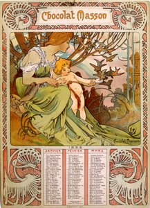 Schokoladenkalender von Masson, illustriert von Mucha (1860–1939), einem tschechischen Jugendstilmaler von Alphonse Mucha