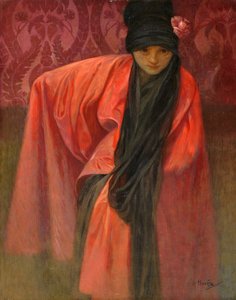 Mädchen in Rot von Alphonse Mucha