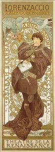 Lorenzaccio, Darstellung der stehenden Figur von Sarah Bernhardt in der Rolle, 1896 von Alphonse Mucha