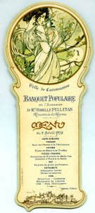 Menü eines Volksbanketts, organisiert in Carcassonne am 7. April von Alphonse Mucha