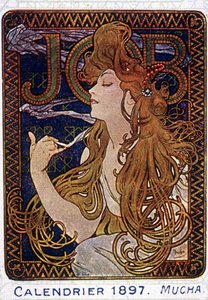Plakat der Papierfabrik Job in Toulouse, erstellt vom Maler Mucha. 1897. von Alphonse Marie Mucha