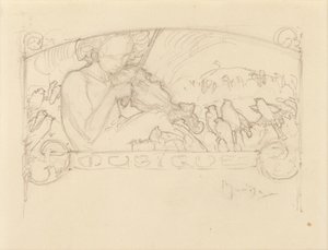 Studie einer Frau, die Geige spielt von Alphonse Mucha
