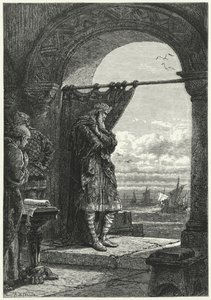 Karl der Große beobachtet besorgt das Herannahen von Schiffen mit normannischen Plünderern von Alphonse Marie de (after) Neuville
