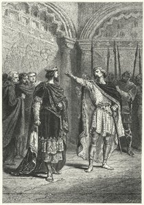 Hugo Capet, König der Franken, und der rebellische Graf Adalbert von Périgord, 987 (Gravur)