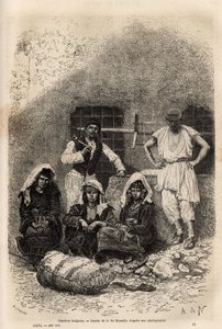 Bulgarische Arbeiter, nahe Sophia, Gravur nach der Zeichnung von A. De Neuville, zur Illustration der Reise nach Bulgarien, von Guillaume Lejean, 1867, veröffentlicht in „Le Tour du Monde“ 1873, herausgegeben von Edouard Charton, Hachette, Paris von Alphonse Marie de Neuville
