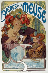 Werbeplakat für „Les bières de la Meuse“ illustriert von Alphonse Mucha (1860-1939) 1898 Paris, Decorative Arts von Alphonse Mucha