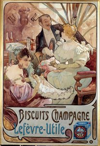 Jugendstil: Werbeplakat für Champagnerkekse, hergestellt von Lefevre Utile, von Alphonse Mucha (1860-1939) 1897 von Alphonse Mucha