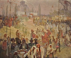 Die Krönung des serbischen Zaren Stefan Dusan zum oströmischen Kaiser, Zyklus Das Slawische Epos von Alphonse Mucha